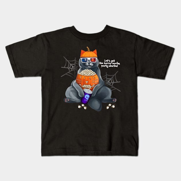 Horror movies Halloween party cat Kids T-Shirt by Meakm